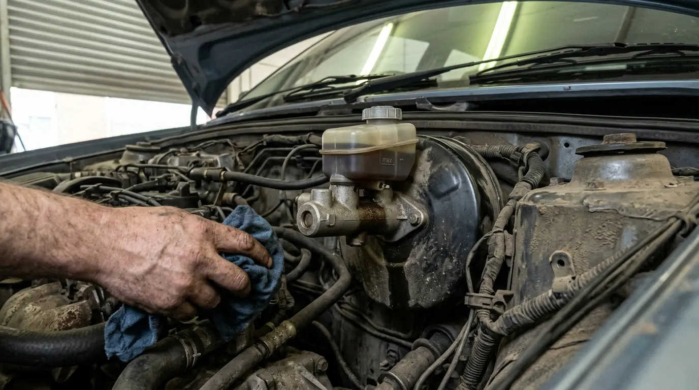 Maître-cylindre et réservoir de liquide de frein dans un compartiment moteur